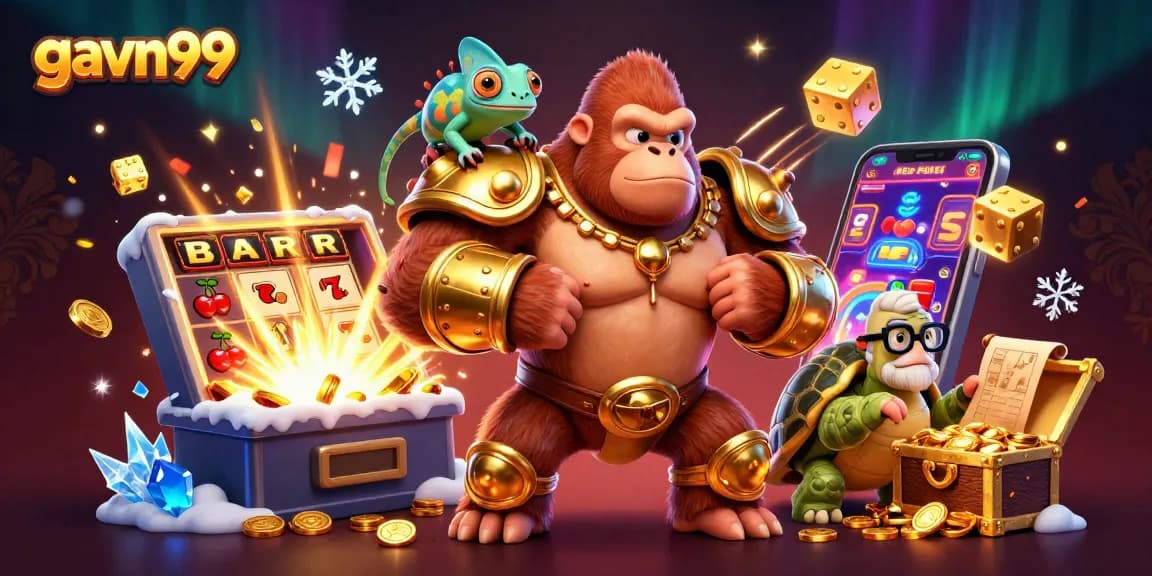 Experience thrilling action at gavn99 with a vibrant scene of 3D characters celebrating casino wins.