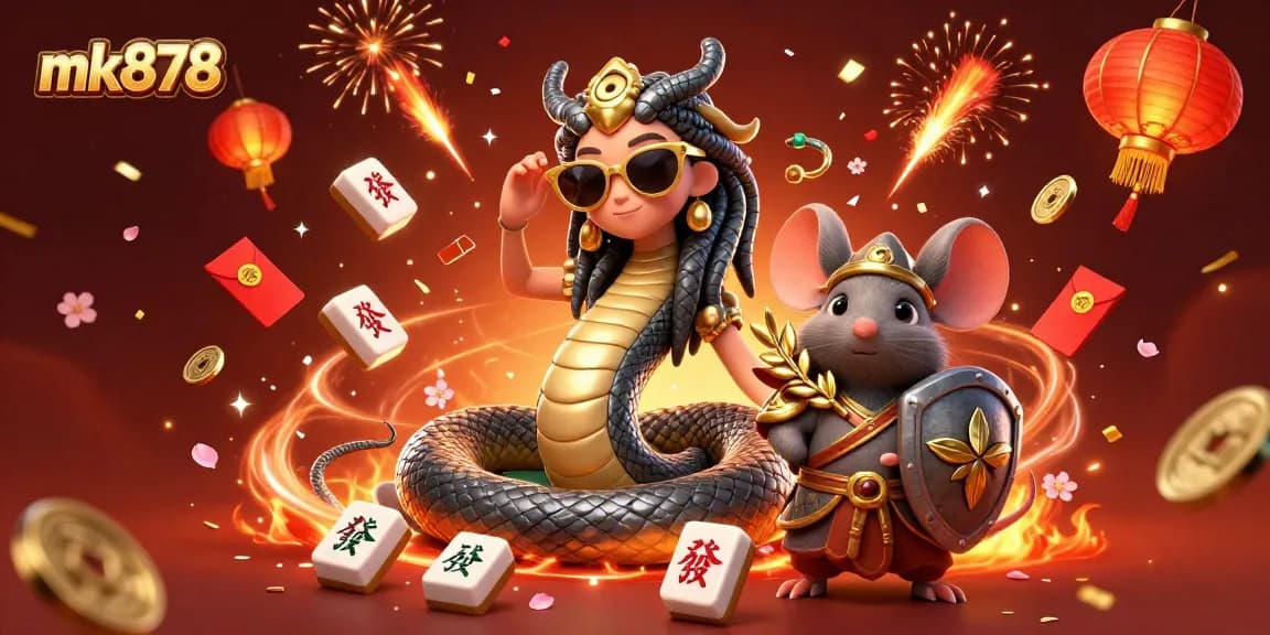 Experience thrilling gameplay with mk878 in this vibrant 3D casino illustration featuring Medusa and a warrior mouse.
