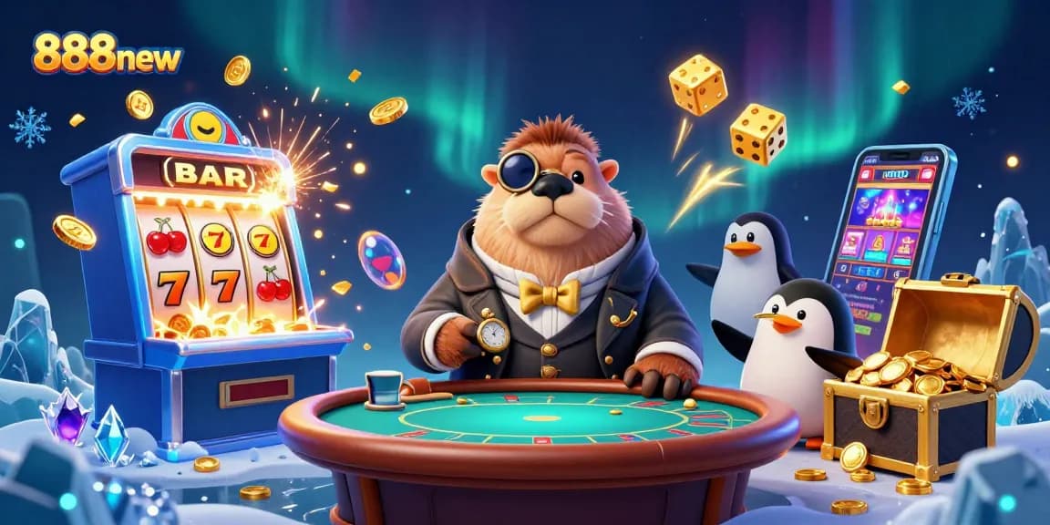 Experience the excitement of 888new as the jolly walrus plays poker underwater amidst jackpot chaos and vibrant slot themes.