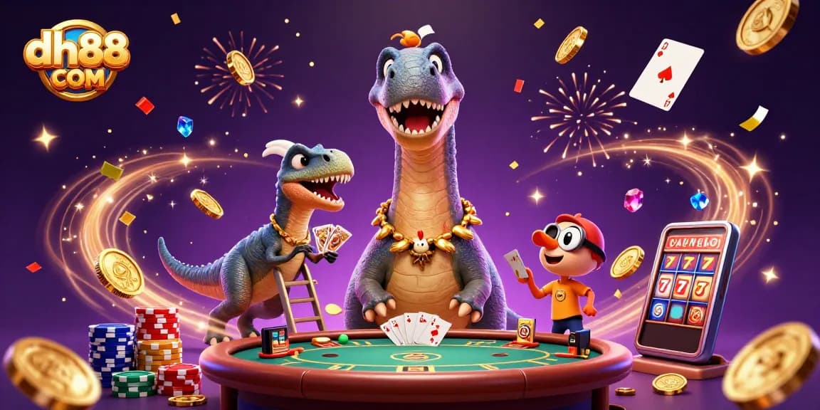 Experience excitement at dh88 COM with the towering brontosaurus and dynamic casino elements.