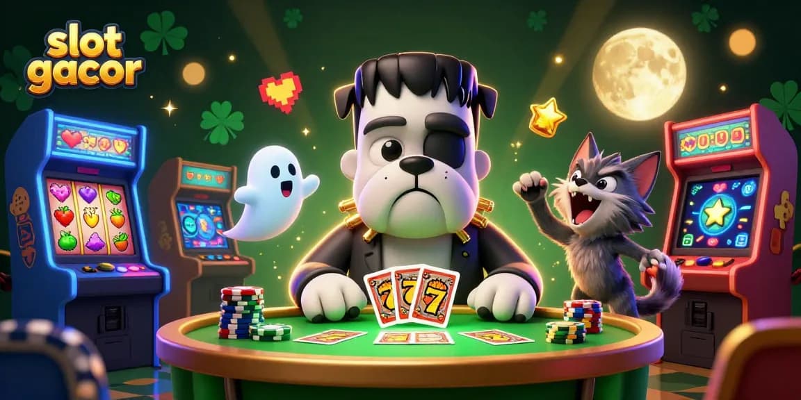 Experience slot gacor gameplay with colorful characters and dynamic casino elements in this 3D illustration.