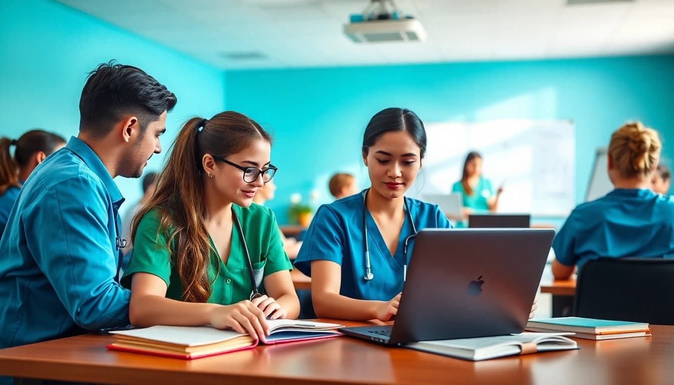 Engaged students learning at the Houston Trusted NCLEX review center, preparing for their nursing exams.