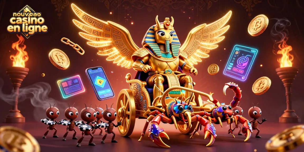Visitez le nouveau casino en ligne avec une illustration numérique 3D dynamique et colorée captivante.