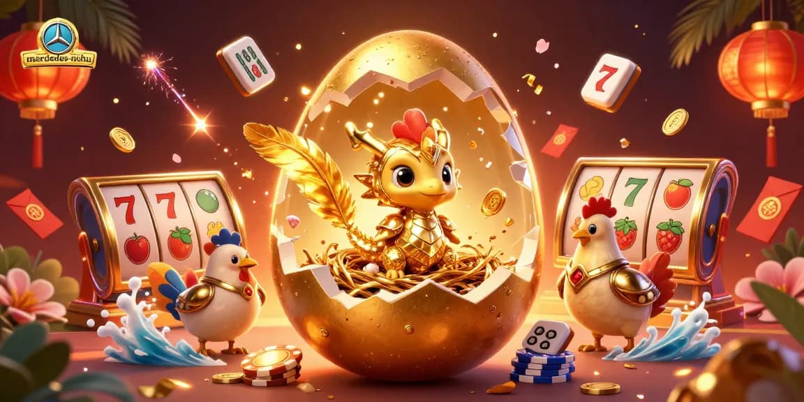 Experience the magic of mercedes-nohu with a golden dragon surrounded by vibrant casino-themed elements.