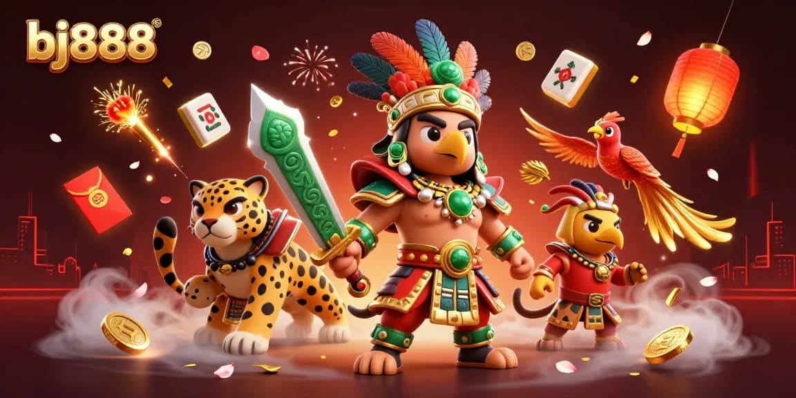 Experience thrilling gameplay with bj888's vibrant visual elements, featuring warriors and casino symbols.