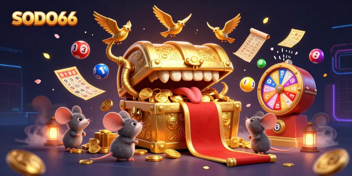 SODO66 lures players with rich rewards, featuring dynamic casino elements and golden treasures.