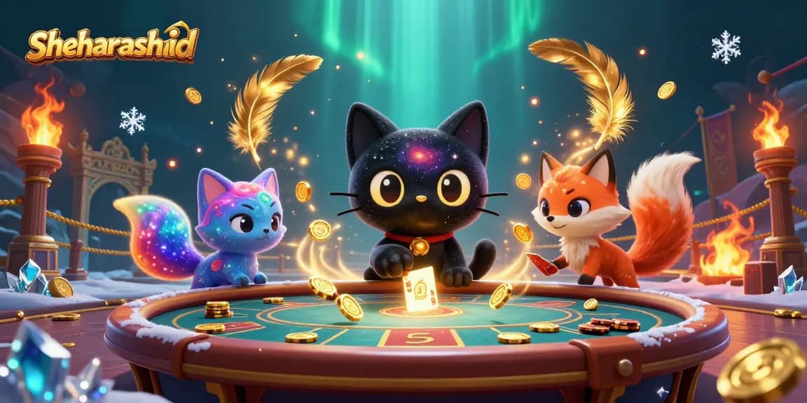 shehlarashid captivates players at a cosmic casino, with swirling chips drawn in by a black hole cat.