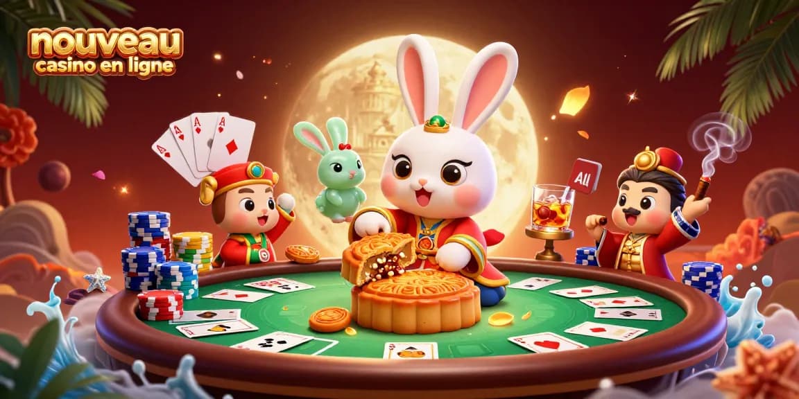 Illustrez votre expérience au nouveau casino en ligne avec un adorable lapin en train de jouer.
