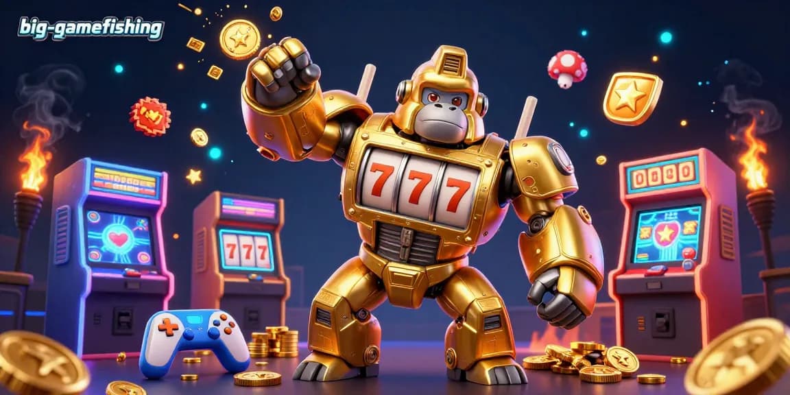 big-gamefishing showcases a vibrant gaming scene with a golden gorilla mech surrounded by dynamic casino elements.