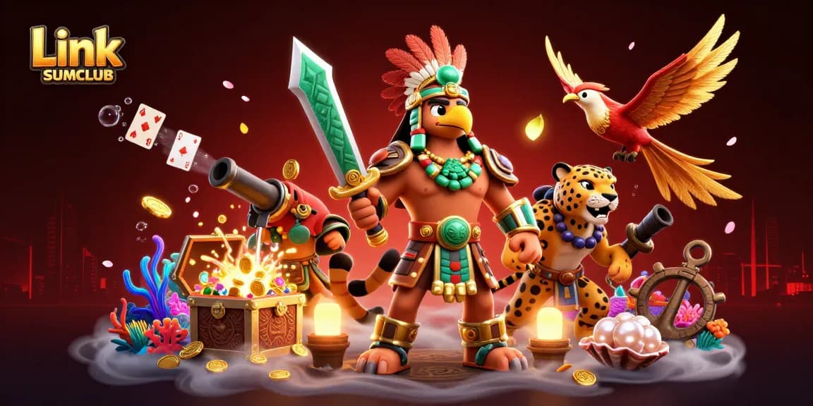 Experience the thrill of winning with Link SUMCLUB in this vibrant 3D digital casino scene.