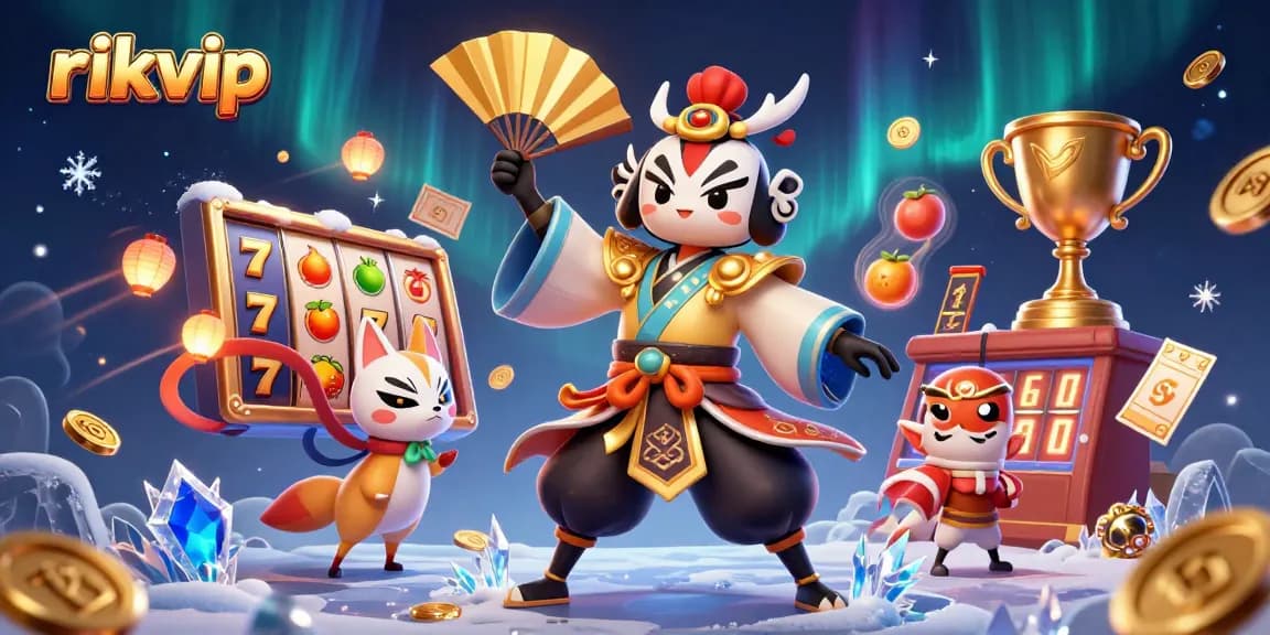 Experience exciting gameplay at rikvip with vibrant slot reels, golden elements, and a lively casino atmosphere.