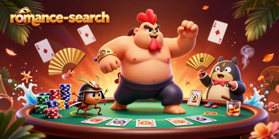 Engage in thrilling gameplay with romance-search at a lively poker table featuring dynamic casino characters.