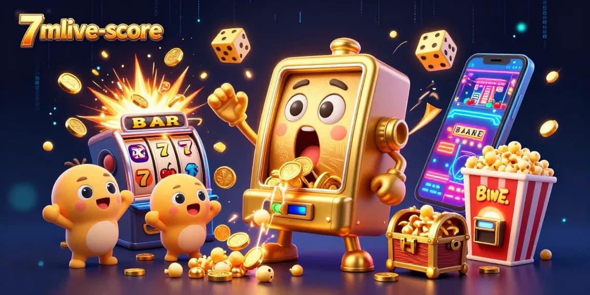 Experience the excitement of the 7mlive-score casino with our animated jackpot illustration featuring slot machines and slots.