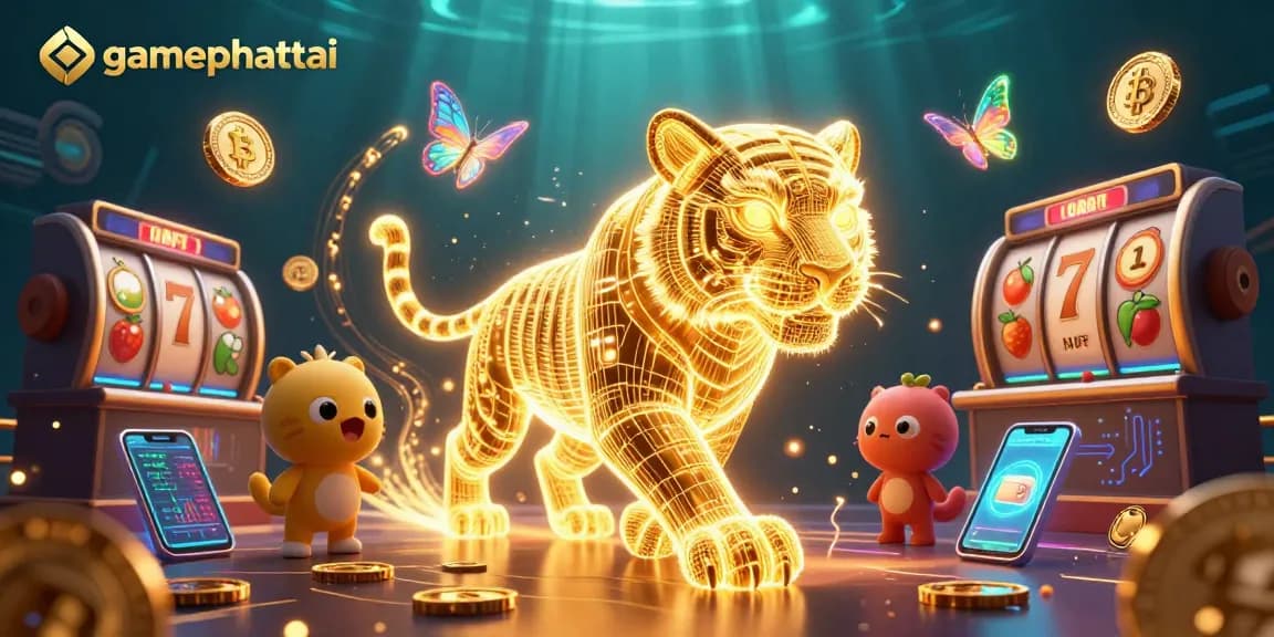 Playing gamephattai in a vibrant, ultra-detailed casino scene featuring a glowing golden tiger.