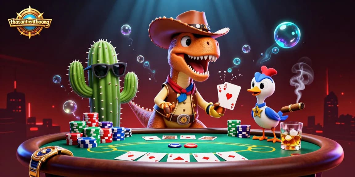 Engage in thrilling gameplay with thosantienthuong featuring a dynamic casino scene involving poker and vibrant characters.