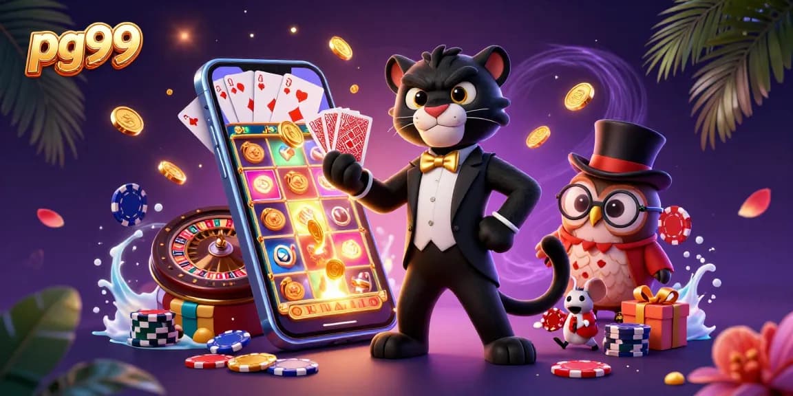 Experience thrilling gameplay at pg99 with stylish characters and captivating casino elements surrounding a vibrant setting.