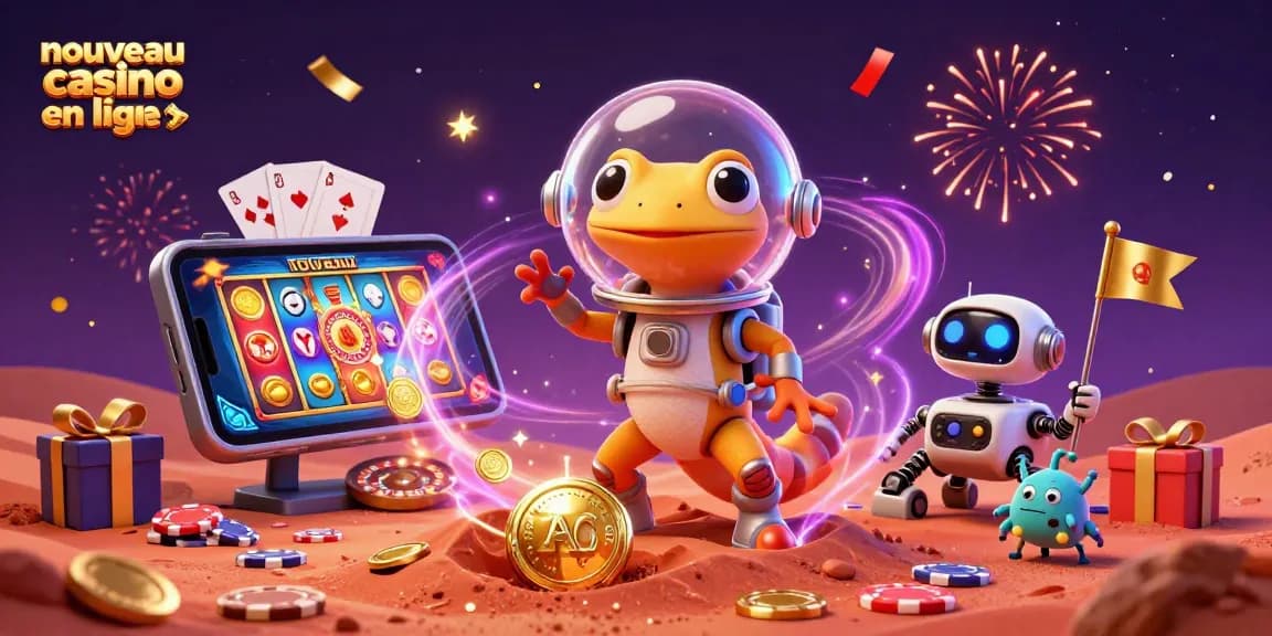 Plongée dans l'univers du nouveau casino en ligne avec des animations de jeux captivants et un gecko martien.