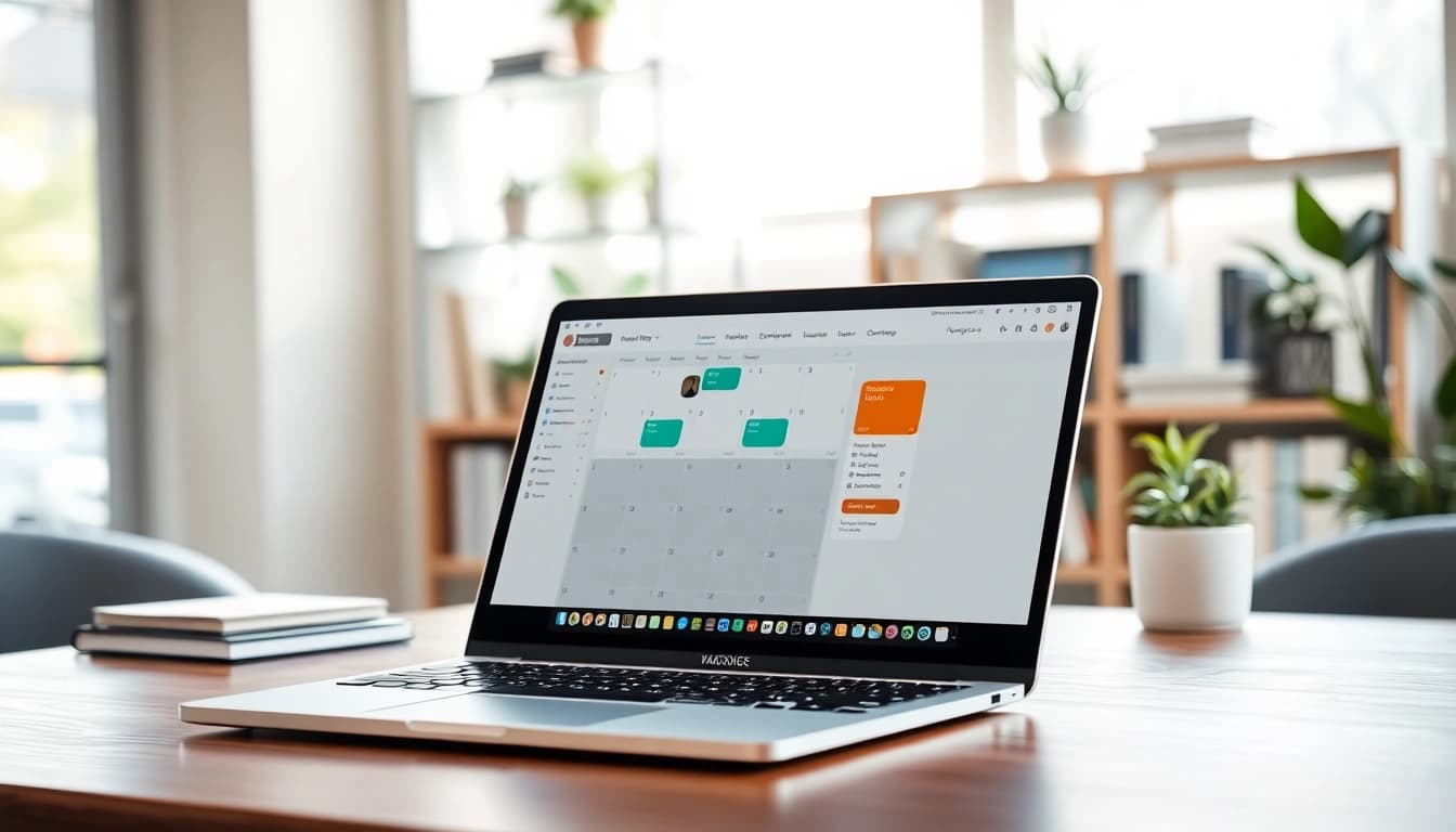 Showcasing a modern desk with AI scheduling tools, emphasizing Clockwise alternative AI functionality.