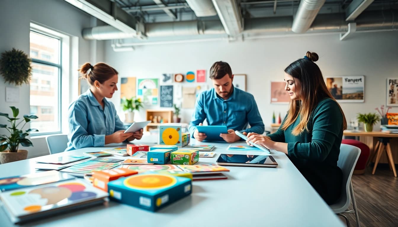 Showcasing a vibrant workspace of a packaging design agency Melbourne with creative designers at work.