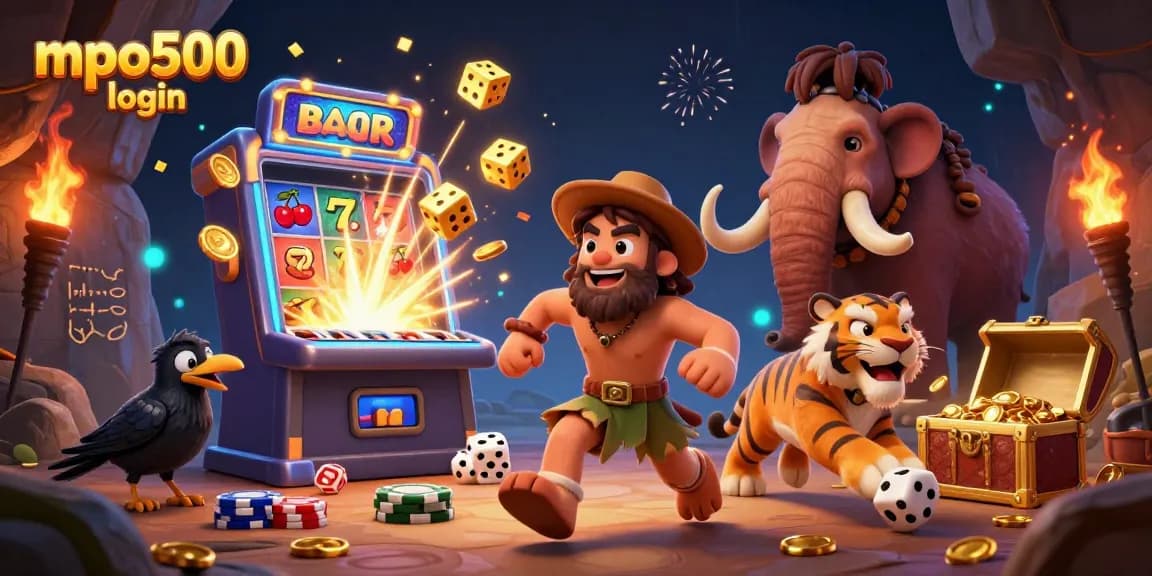 Experience the thrill of mpo500 login with a vibrant 3D casino scene showcasing exciting slot elements.