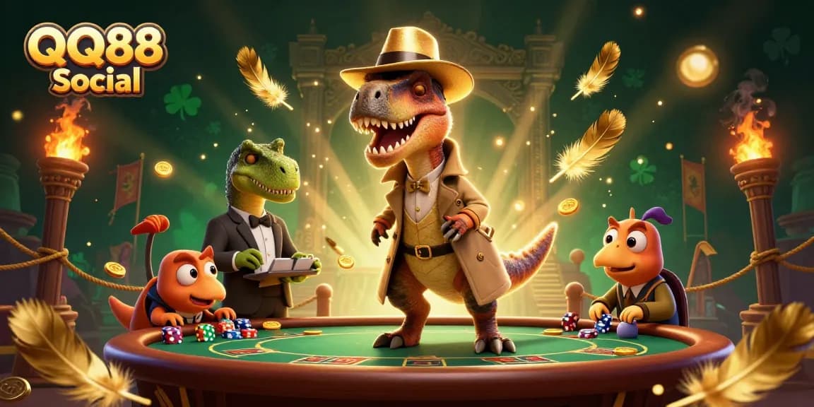 Experience thrilling gameplay with QQ88 Social as velociraptor card counters showcase excitement at the blackjack table.