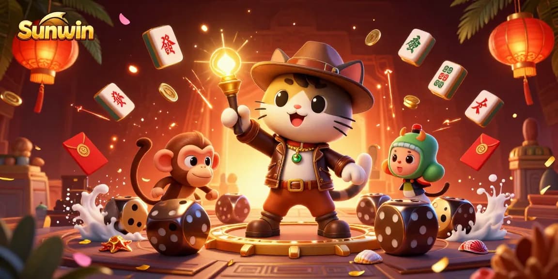Experience the excitement of Sunwin as gamers explore golden casino treasures in a vibrant temple scene.
