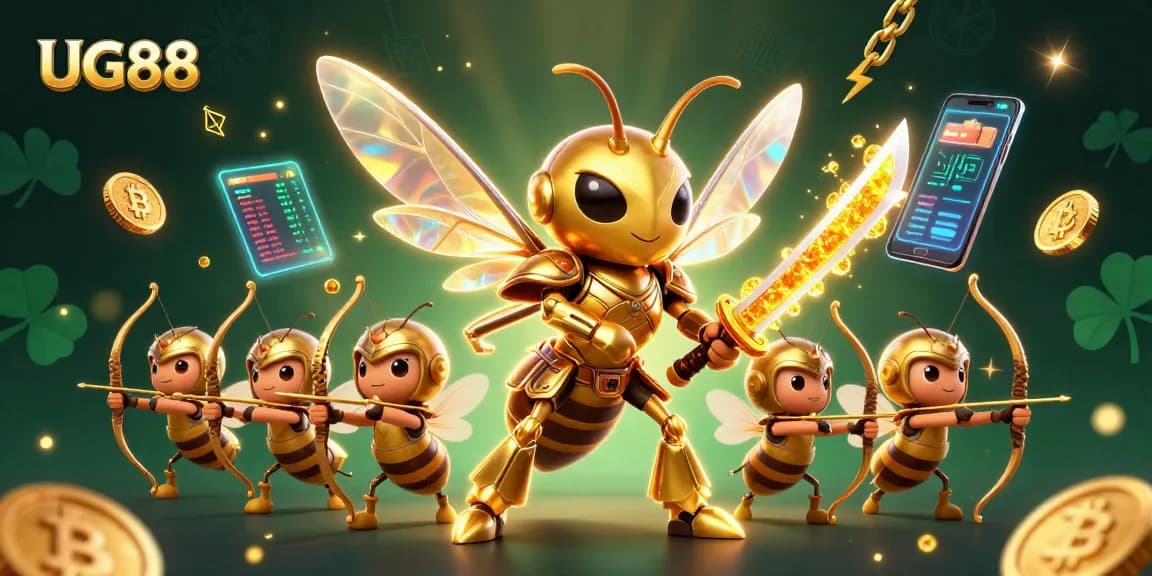 Experience thrilling bets at UG88, featuring a heroic golden hornet in dynamic samurai armor.