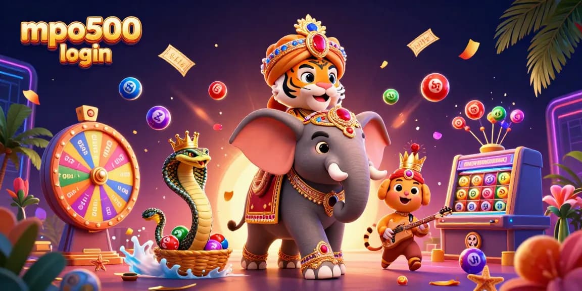 Enhance your gaming experience with mpo500 login, featuring a vibrant scene of a maharaja and elephant amidst lottery elements.
