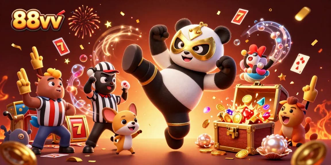 Experience wins at 88vv with exciting action from a wrestling panda and playful animal fans.