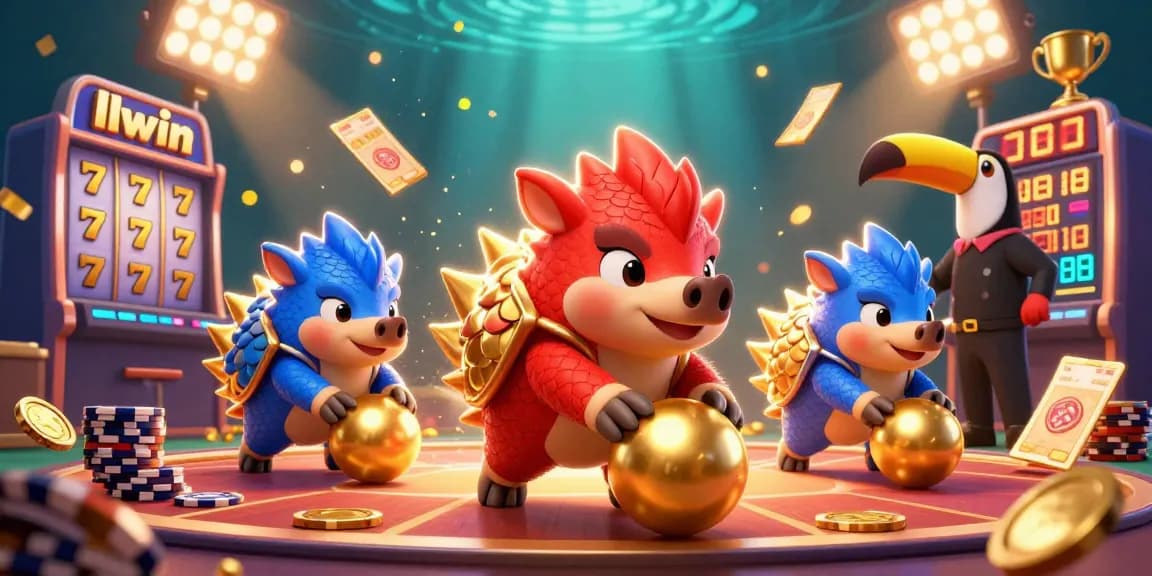 Experience thrilling slots gameplay at llwin with lively pangolins, poker chips, and vibrant casino elements.