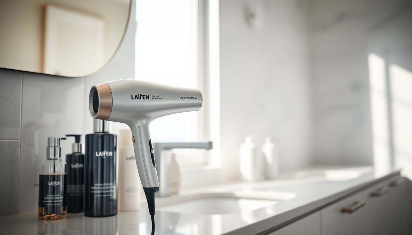 Experience the Laifen hair dryer highlighting its sleek design and professional features.
