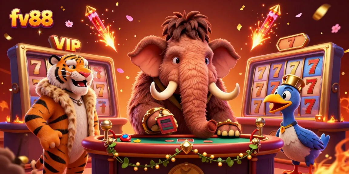 Experience thrilling gameplay at fv88 with a vibrant casino scene featuring unique characters and exciting game elements.