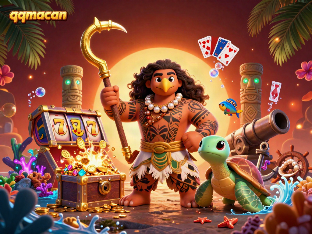 Engage with qqmacan's vibrant casino adventure featuring demigod hawk and golden treasure.