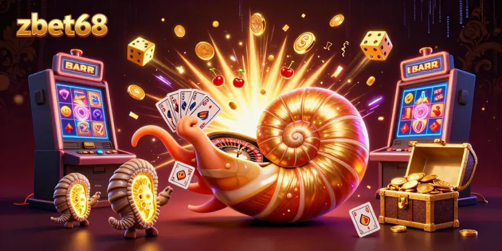 Spinning the zbet68 roulette with a giant nautilus, showcasing vibrant casino excitement and action.