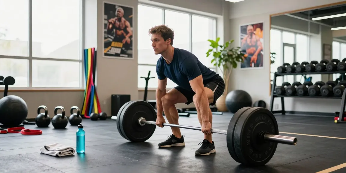 Engaged athlete lifting weights in Driada Shop's modern fitness environment, showcasing high-performance gear and gym equipment.