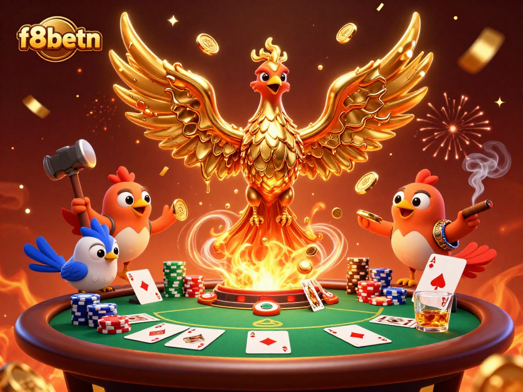 Catch the excitement of f8betn as a golden phoenix emerges in a thrilling casino scene.