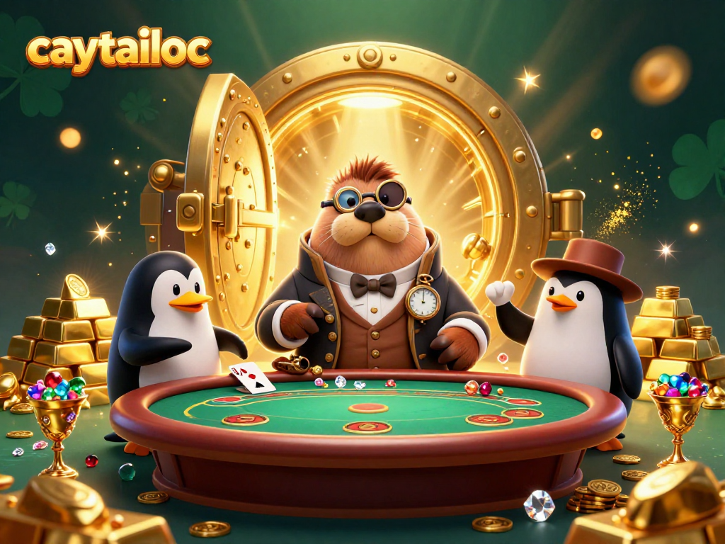 Experience the excitement of caytailoc as characters gather at an underwater poker table amidst treasure and jewels.