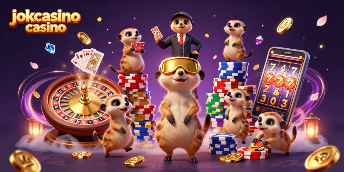 Experience the thrilling atmosphere of jokacasino casino with meerkats managing games in a vibrant 3D scene.