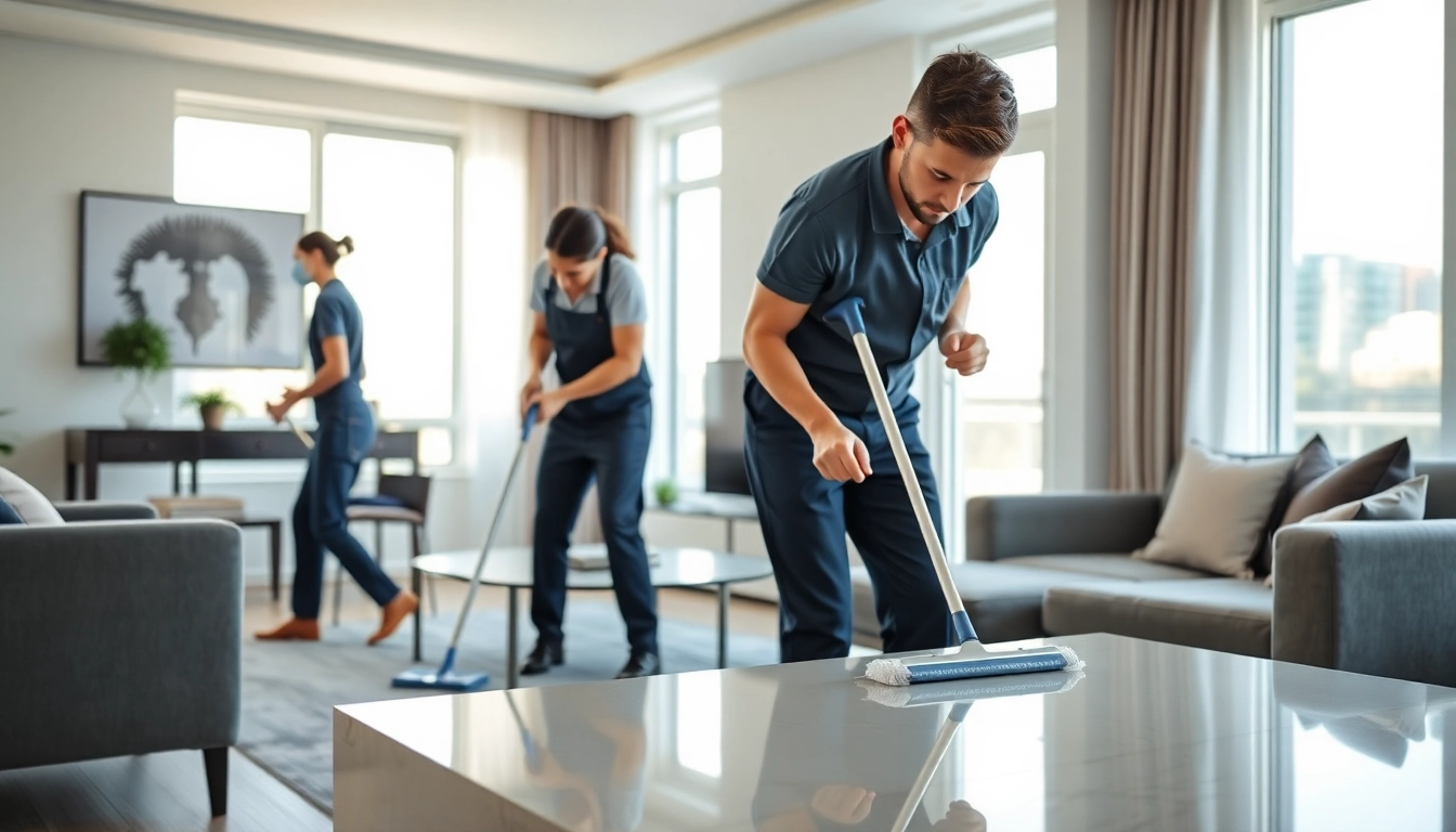 Efficient bond cleaning Logan team actively cleaning an apartment space.