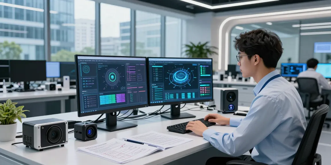 AI Detection tools in a modern tech lab with professionals analyzing data visually.