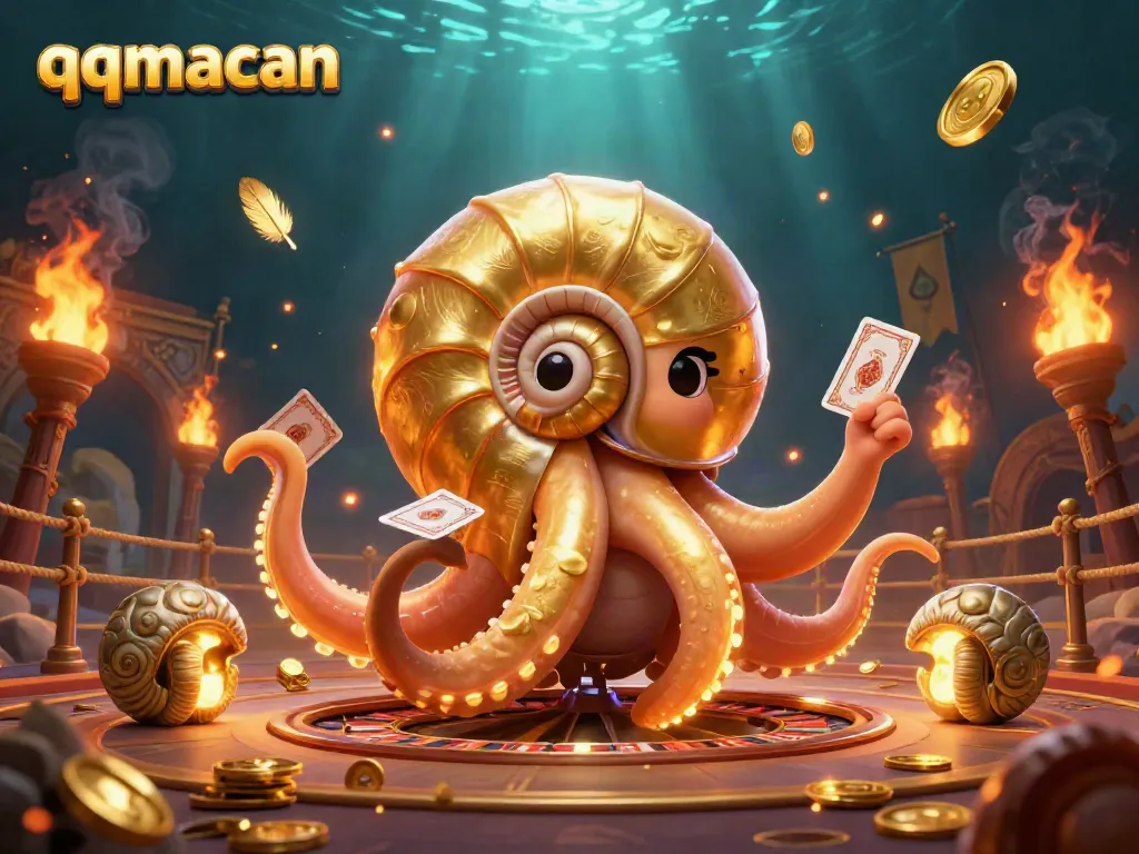 Experience thrilling gameplay with qqmacan amidst golden tokens and winning cards in a vibrant casino scene.