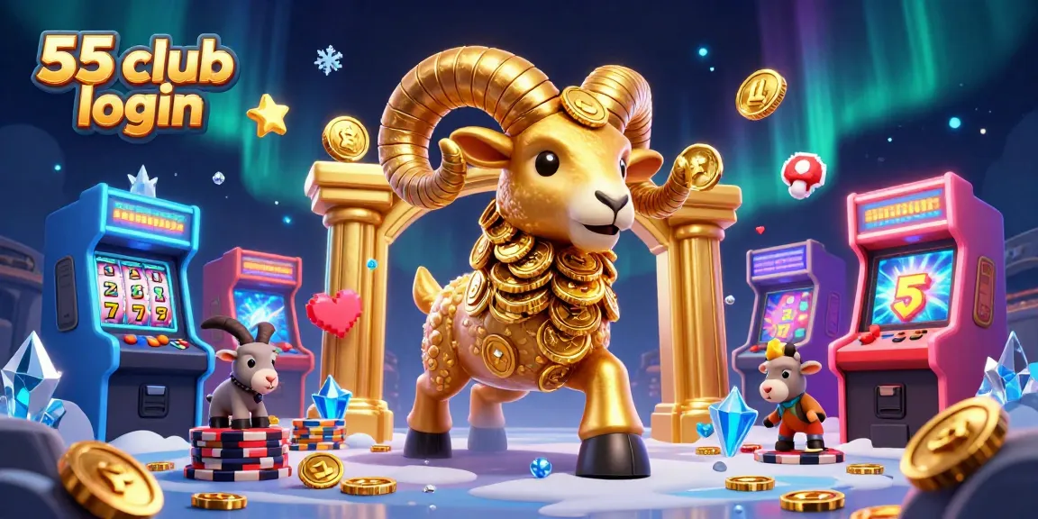 Experience the thrill of 55 club login with a massive golden ram charging through colorful casino elements.