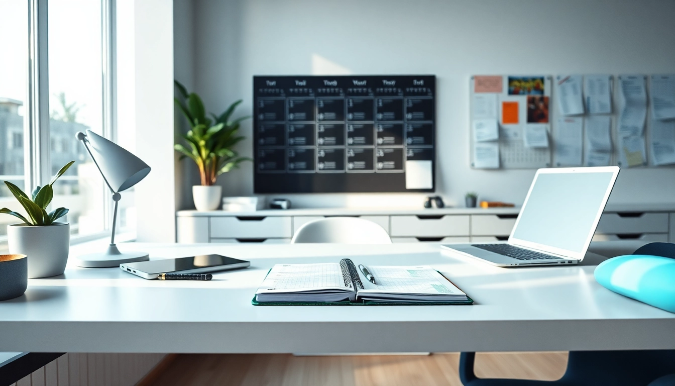 Seamlessly Organize Your Day by utilizing a planner and digital tools in a bright workspace.