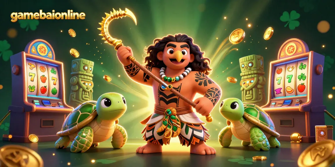 Play slot games and win prizes with gamebaiionline—featuring characters and glowing elements.