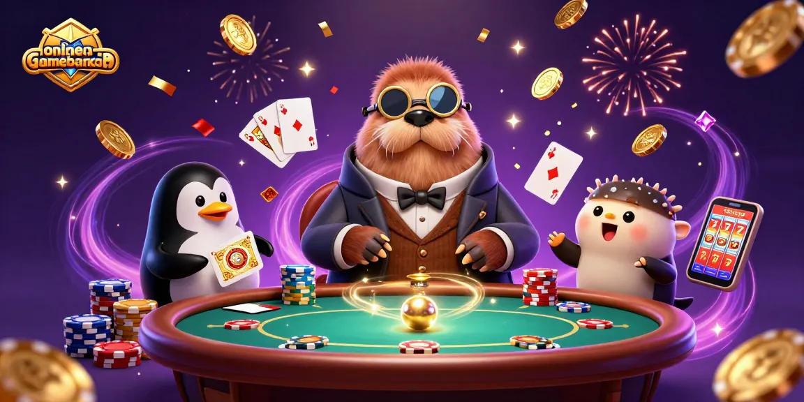 Experience exciting gameplay at onlinegamebanca with a jolly walrus, penguin dealer, and bluffing pufferfish in a vibrant scene.
