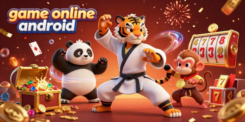 Engage in thrilling plays with game online android as kung fu characters explore vibrant casino treasure.