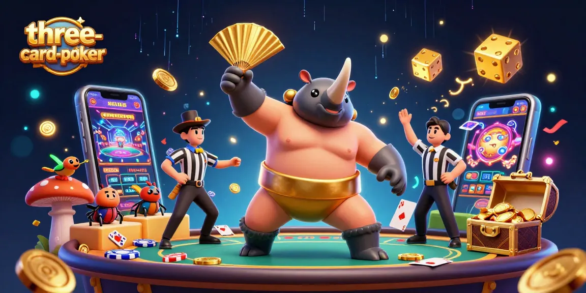Experience thrilling three-card-poker action with vibrant characters amidst a dynamic casino scene.
