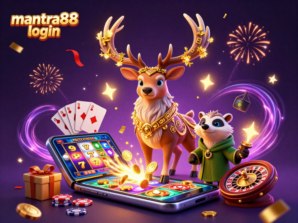 Experience thrilling gameplay with mantra88 login featuring slots, poker, and bonuses in a vibrant 3D casino scene.