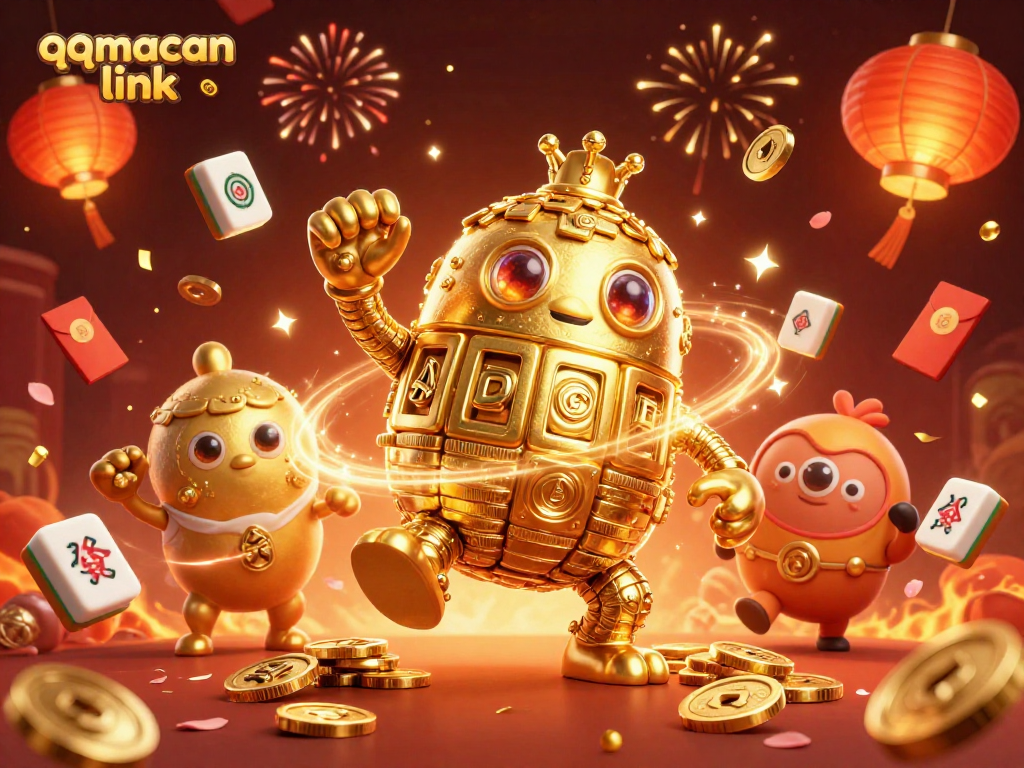 Engage with the captivating qqmacan link gameplay featuring a golden golem amidst festive casino elements.