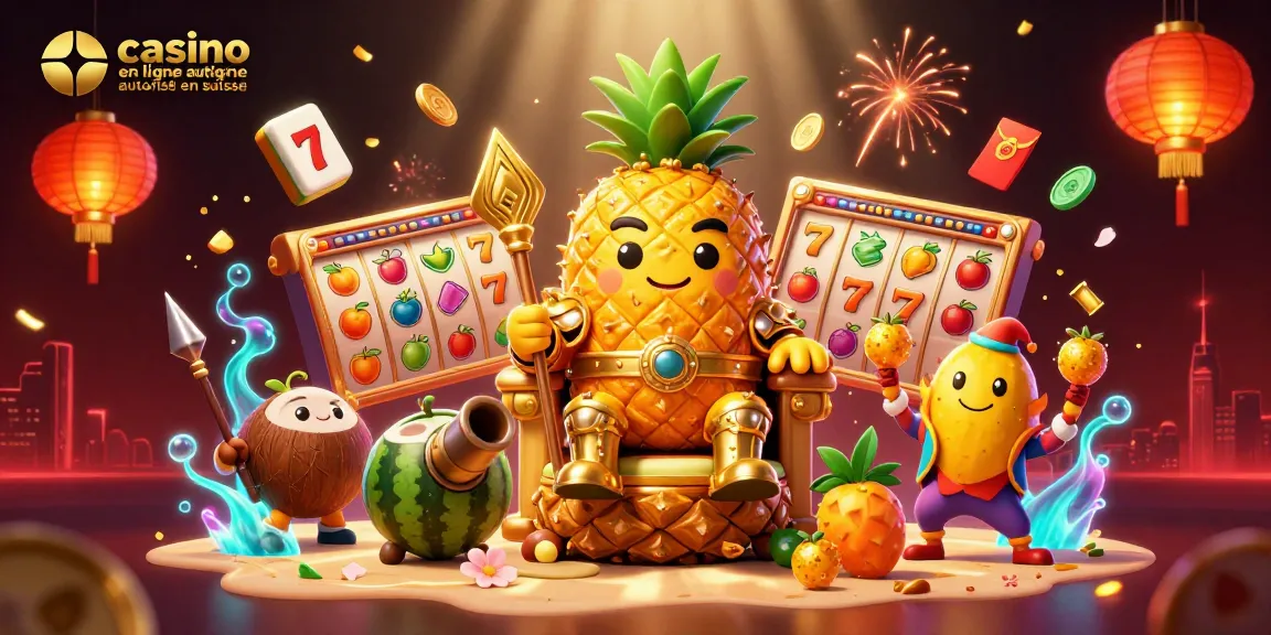 Immersion dans le monde du casino en ligne autorisé en Suisse avec des personnages colorés et des éléments de jeu captivants.
